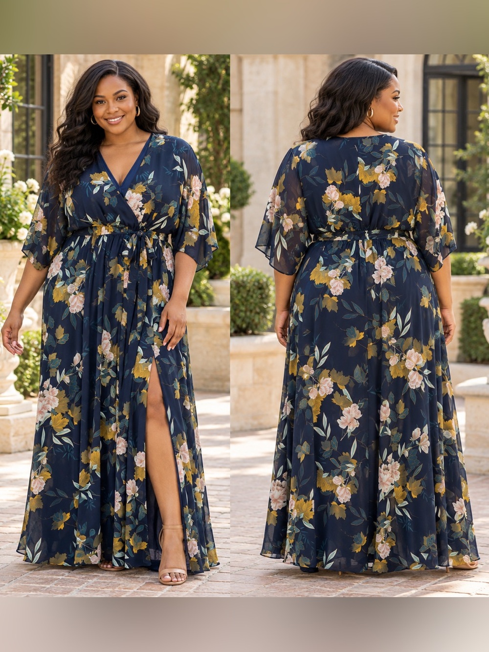 Baltic Born Kia Kimono Maxi Dress XXL Navy Floral Wedding Guest Boho